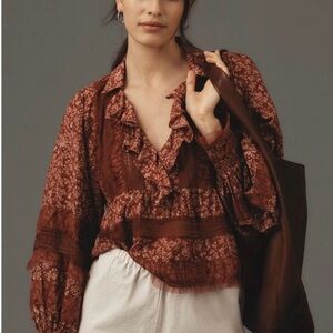 Anthropologie Ruffled Vneck Popover Blouse